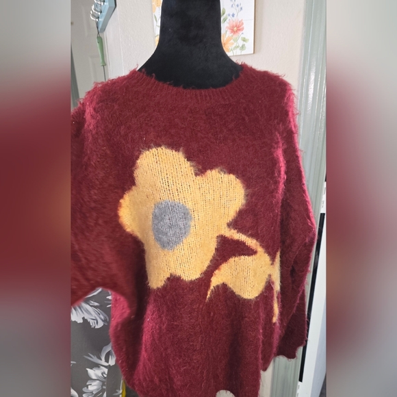 (J) POL Red and Yellow Floral Knit Sweater PTP is 25 - Picture 6 of 11